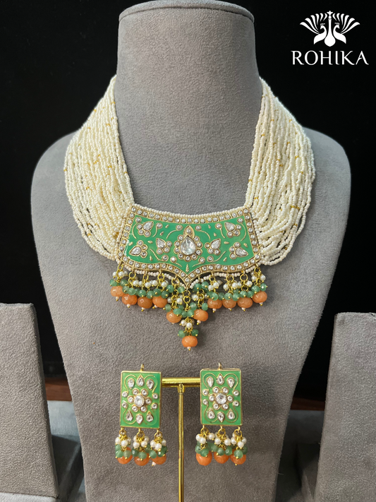 Baisa meenakari necklace set-Light Green