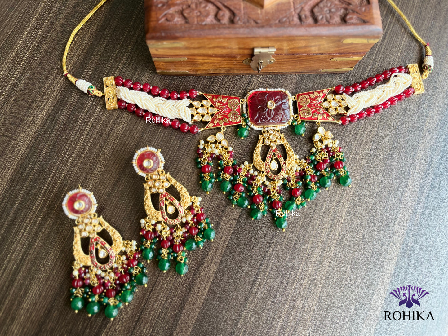 Fusion choker set - Maroon and dark green