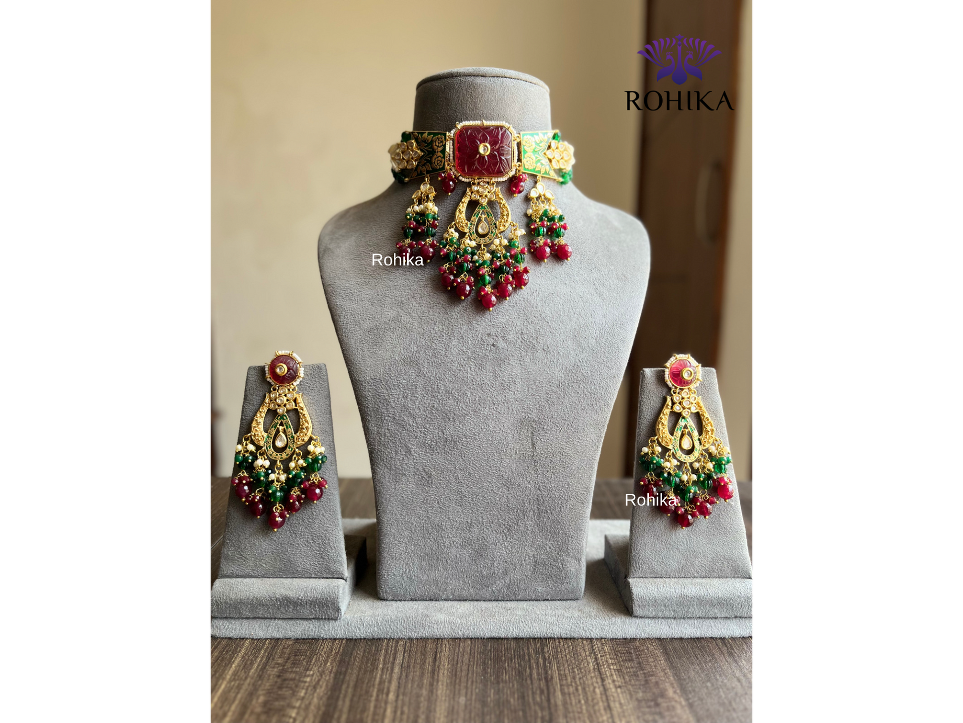 Fusion choker set - Maroon and Green