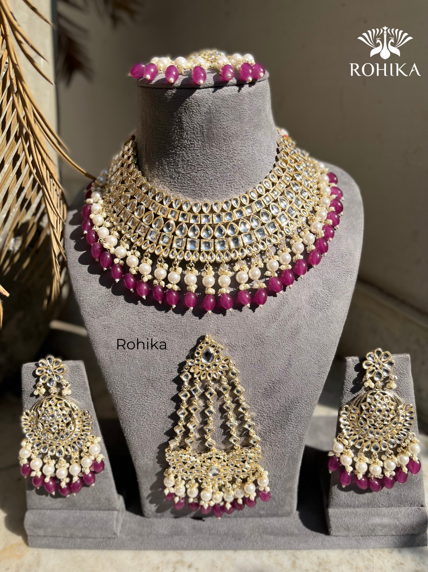 Shehzadi Dabi Kundan semi-bridal necklace set - Meganta