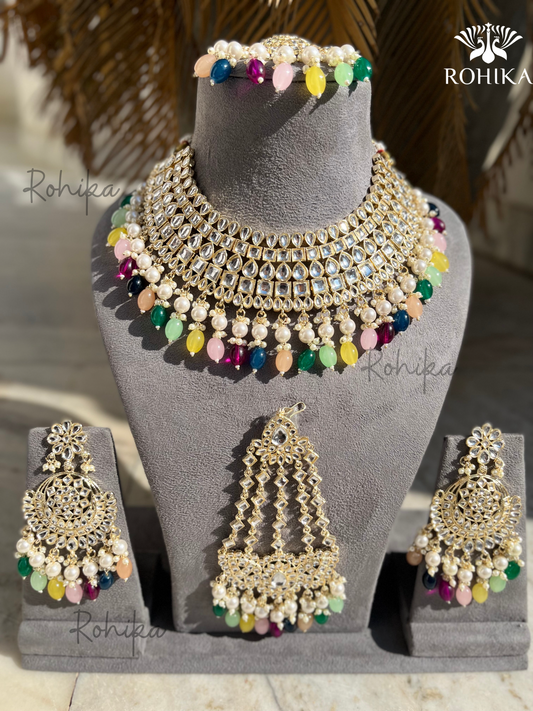 Shehzadi Dabi Kundan semi-bridal necklace set - Multi-colour