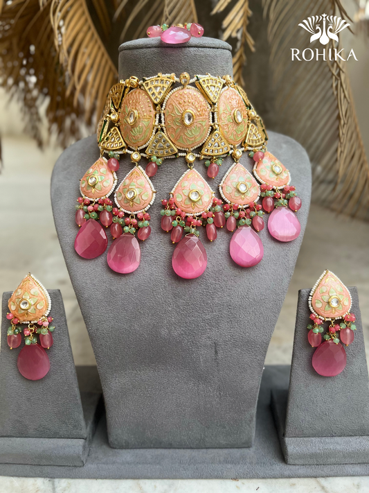 Shehnaaz meenakari choker ser - Pink