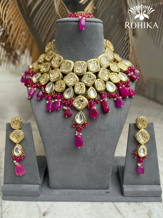 Ruhani necklace set- Magenta